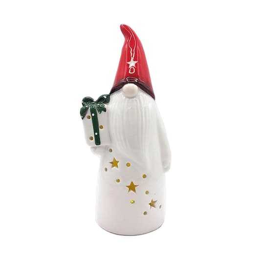 Wizardi 12" Ceramic Christmas Gnome with Gift